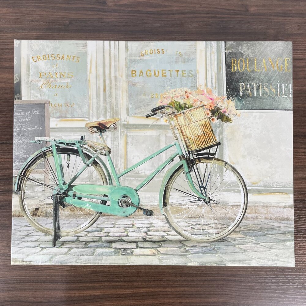 Blue Beach Bicycle Paris French Shop Landscape Palette Knife Wrapped Canvas Art